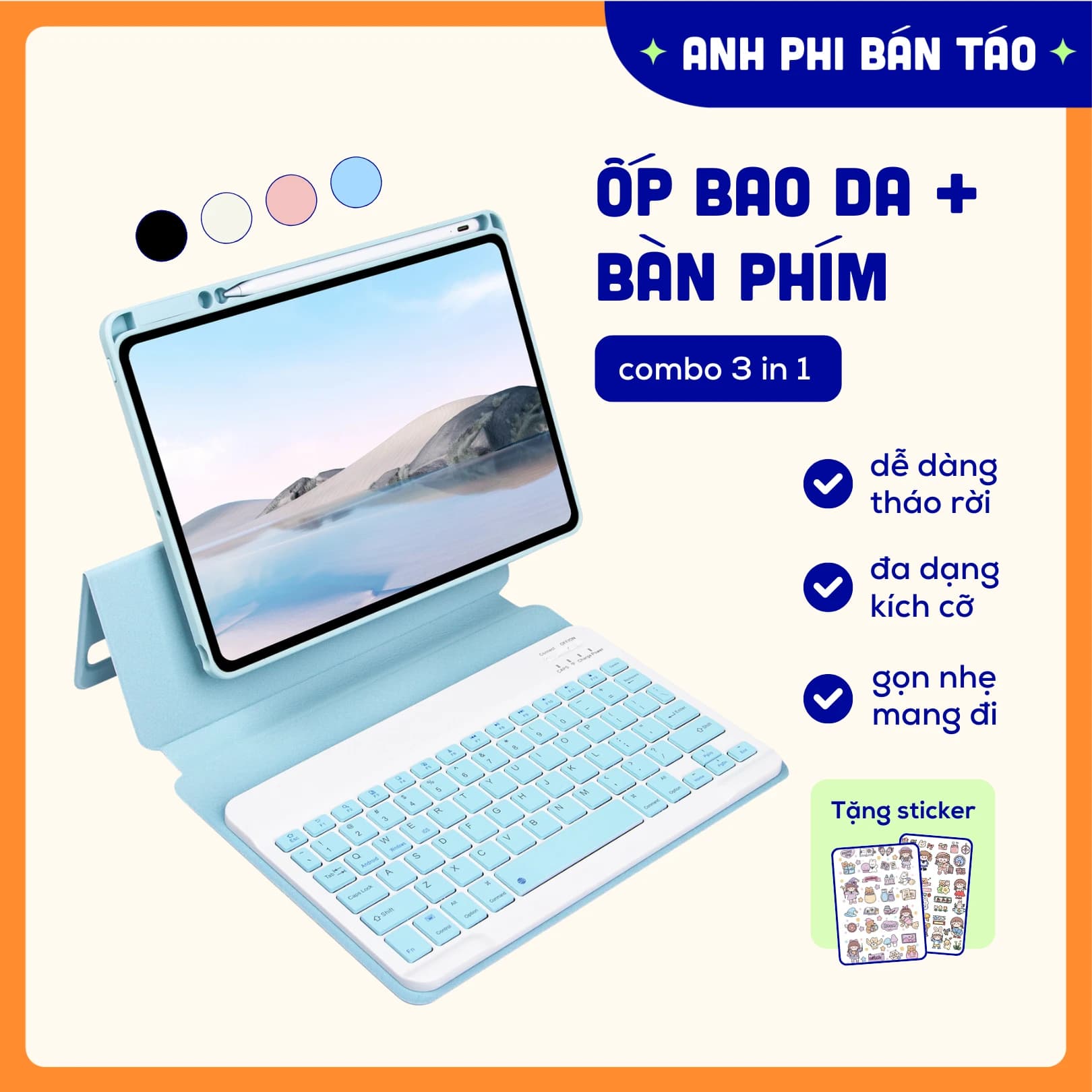 Ốp Bao Da iPad Nam Châm Kèm Bàn Phím Bluetooth