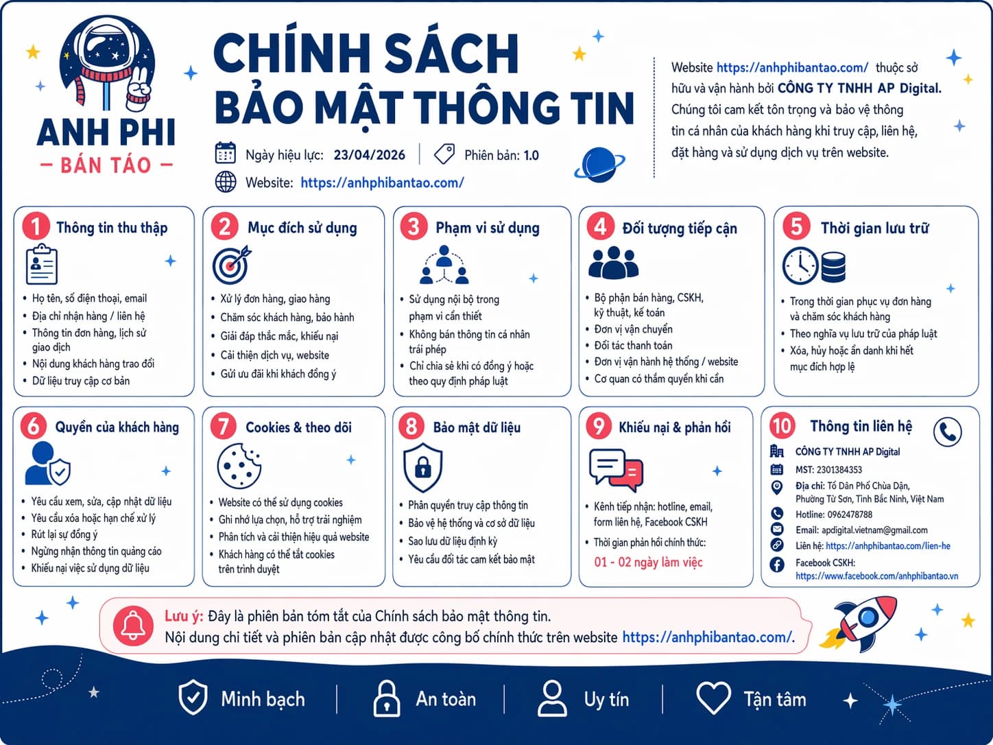 CHÍNH SÁCH BẢO MẬT THÔNG TIN