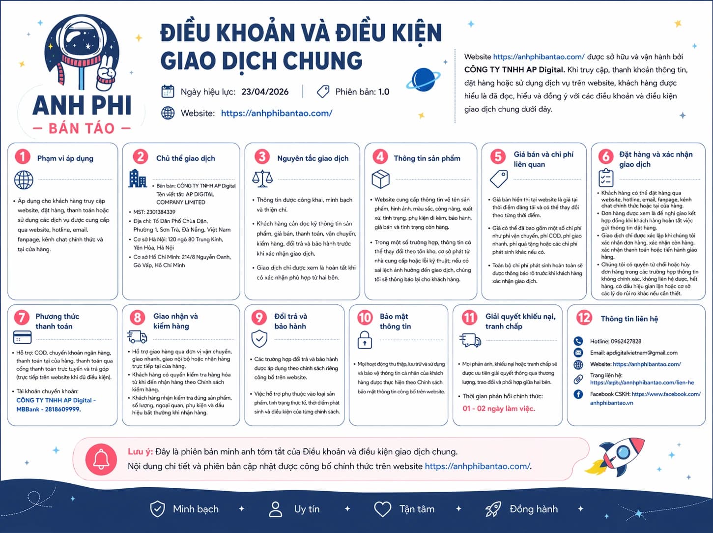 ĐIỀU KHOẢN VÀ ĐIỀU KIỆN GIAO DỊCH CHUNG