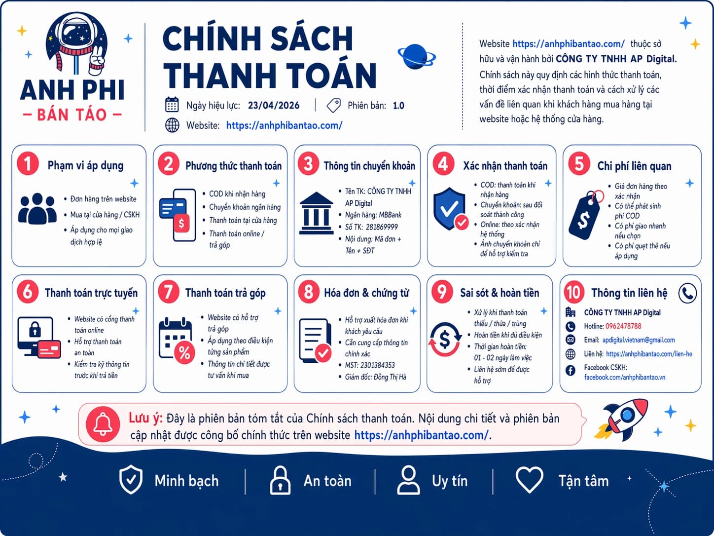 CHÍNH SÁCH THANH TOÁN