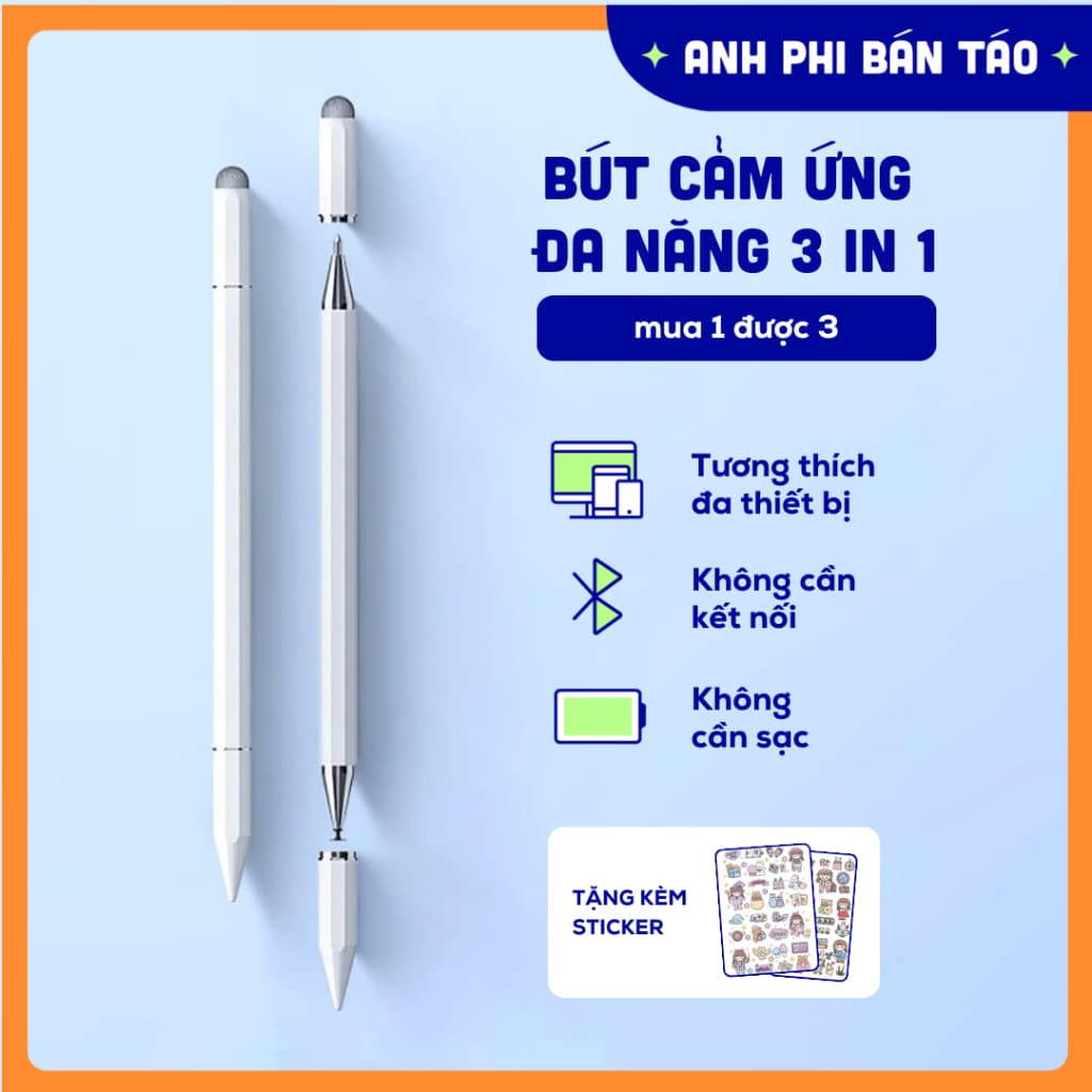 Bút Cảm Ứng Đa Năng 3IN1 Tương Thích Điện Thoại Máy Tính Bảng Laptop