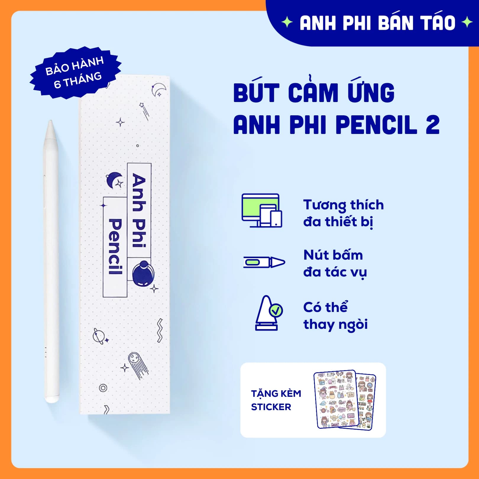 Bút Cảm Ứng Anh Phi Pencil 2 Cho Máy Tính Bảng Có Tỳ Đè Sạc 