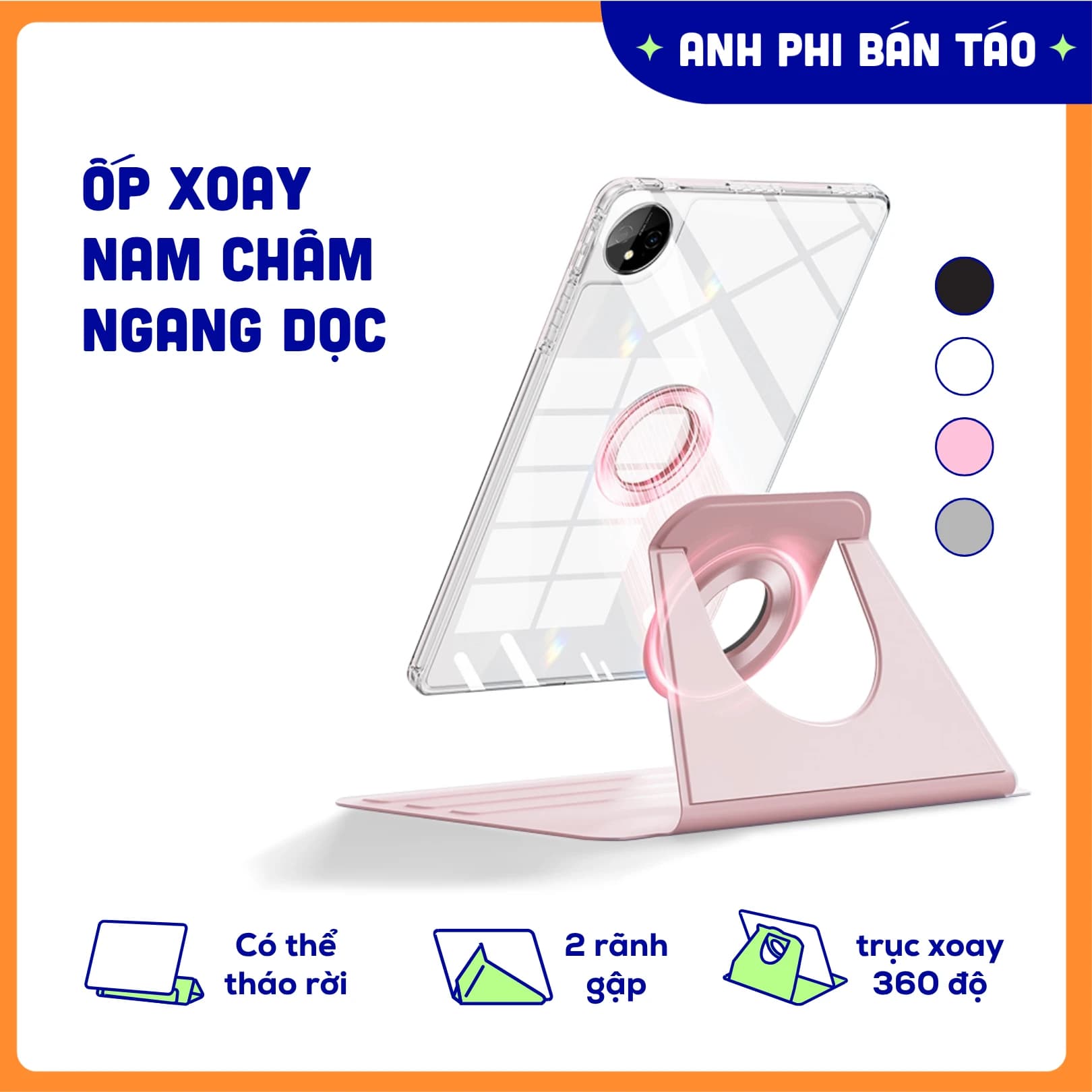 Ốp Case Bao Da Máy Tính Bảng Nam Châm Xoay Tách Rời