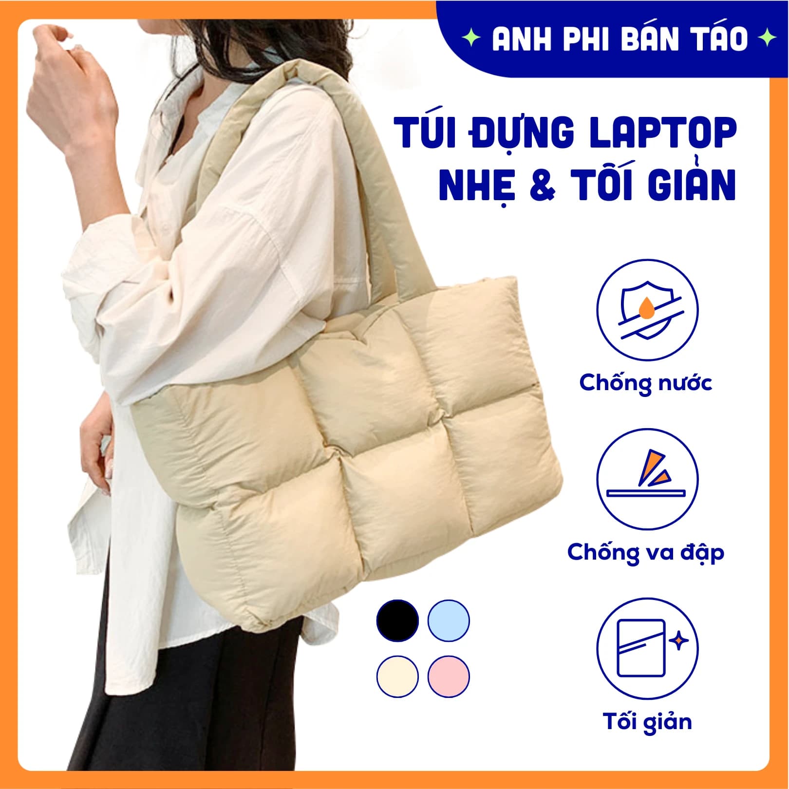 Túi Tote Vải Phao Đựng Laptop Đệm Chống Sốc 