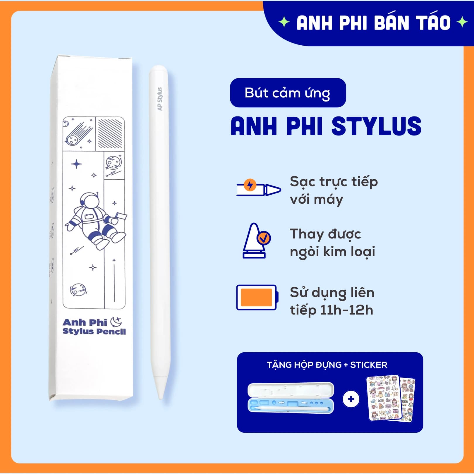 Bút Cảm Ứng Anh Phi Stylus Pencil Cho iPad Có Tỳ Đè