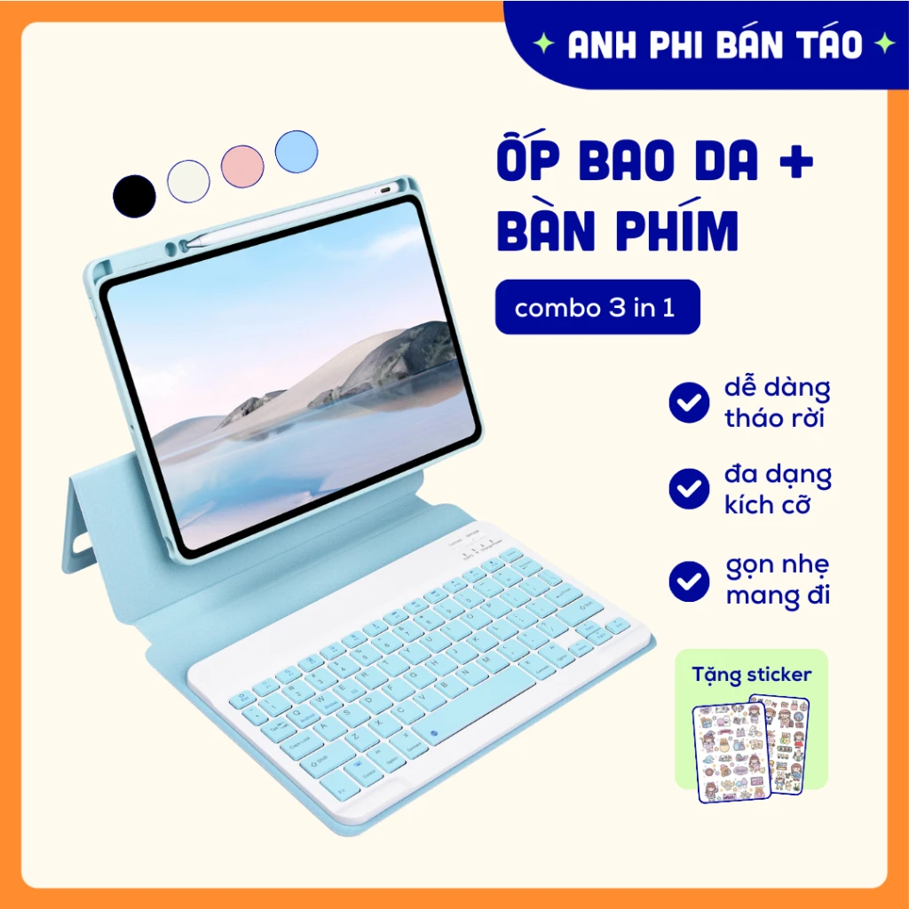 Ốp Bao Da Nam Châm Máy Tính Bảng Cao Cấp Kèm Bàn Phím Bluetooth