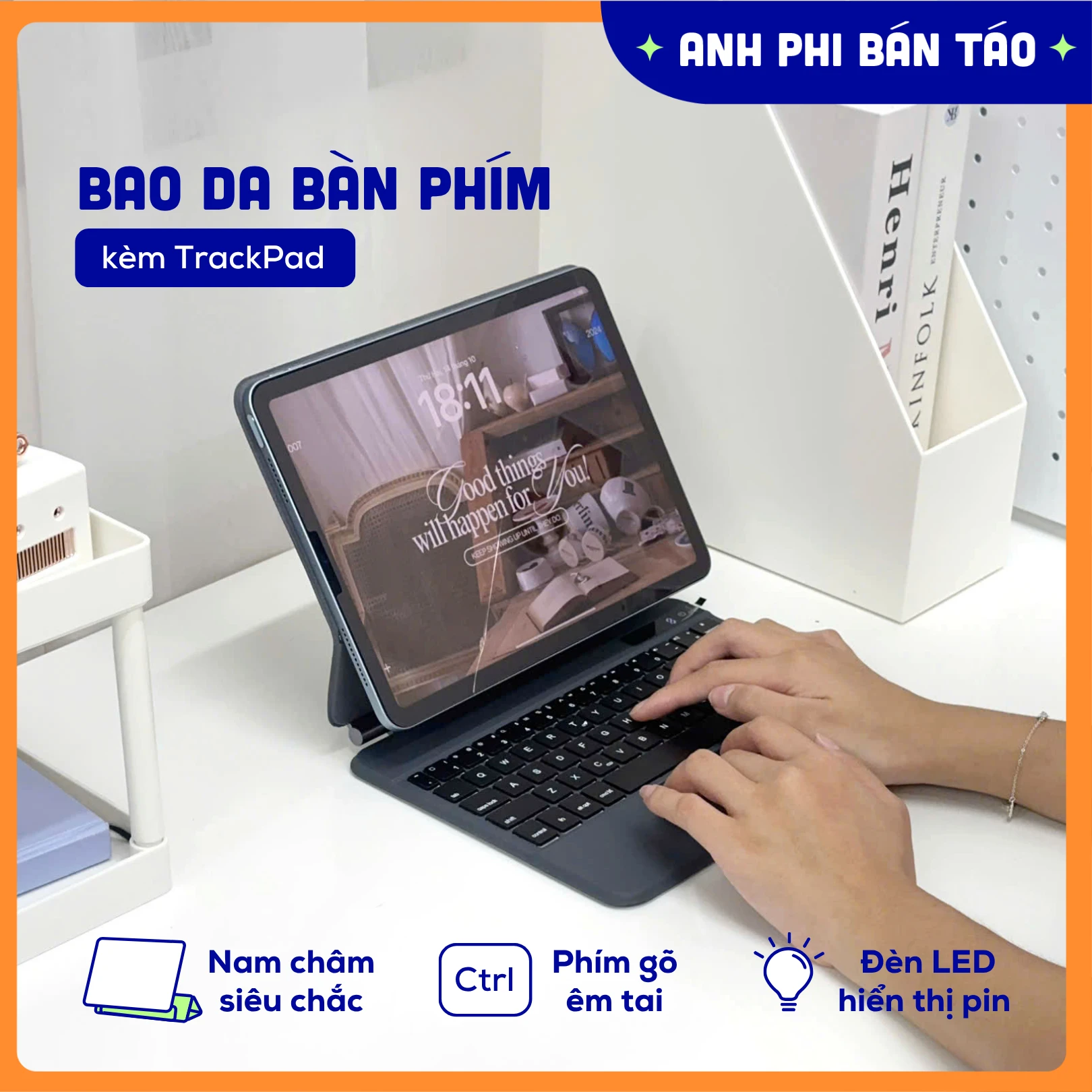 Bao Da Bàn Phím Nam Châm Magic KeyBoard Kèm Trackpad cho Máy Tính Bảng