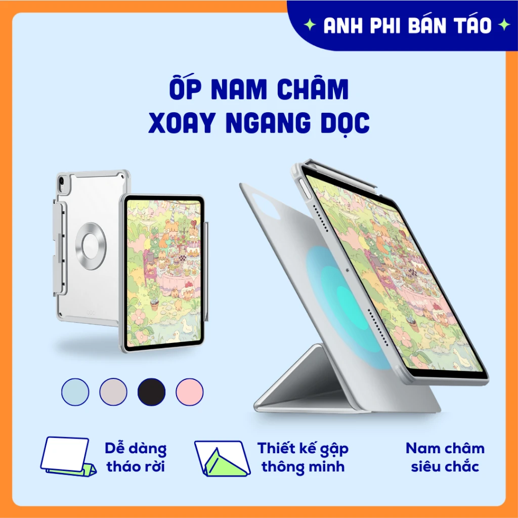 Ốp Case Bao Da Máy Tính Bảng Nam Châm Có Thể Xoay Ngang Dọc 