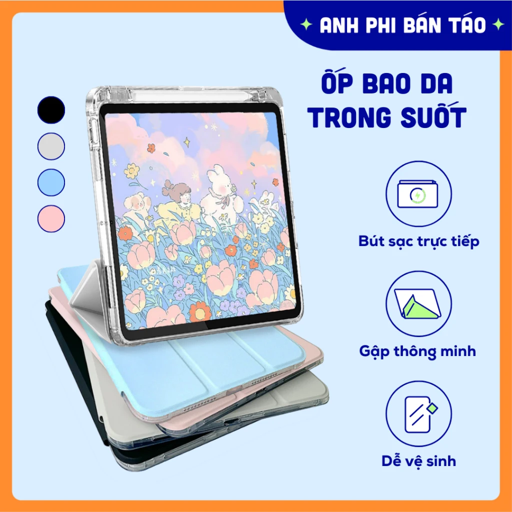 Ốp Bao Da Máy Tính Bảng Nhiều Màu Mặt Sau Trong Suốt